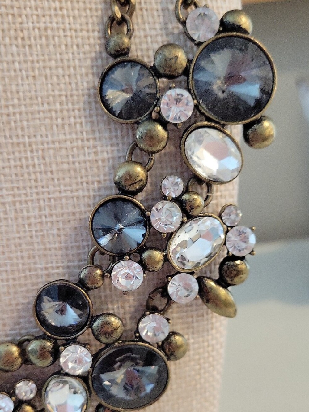 The Limited Antique Gold Floral Crystal Bib Necklace in Gray and Clear - Picture 5 of 11